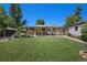 Expansive backyard featuring lush green lawn, patio area, and mature trees, ideal for outdoor living at 6868 S Birch Way, Centennial, CO 80122