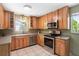 Well-lit kitchen featuring stainless steel appliances and ample cabinet space at 6868 S Birch Way, Centennial, CO 80122