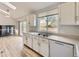 Kitchen featuring a stainless steel sink, white cabinets, and an adjacent dining area at 1758 S Ensenada St, Aurora, CO 80017