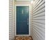A welcoming blue front door featuring a charming knocker and modern electronic lock at 12348 W Dorado Pl # 204, Littleton, CO 80127
