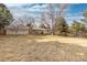 Large backyard features mature trees, a well-maintained lawn, and a covered patio, creating a serene and private outdoor space at 452 Deframe Ct, Golden, CO 80401