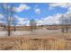 Frozen pond and open space in a residential community with houses visible in the background at 12243 Joplin St, Commerce City, CO 80603