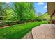 Expansive backyard featuring lush green lawn, mature trees, and a charming wooden fence at 18967 W 54Th Ln, Golden, CO 80403