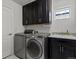 Convenient laundry room with stainless steel washer and dryer, and ample cabinet space at 5445 Verbena St, Denver, CO 80238