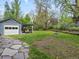 Detached garage with covered parking and backyard space with stone patio and firepit at 1580 Youngfield St, Lakewood, CO 80215