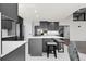 Spacious kitchen with gray cabinets, granite countertops, a center island, and stainless appliances at 6424 S Routt St, Littleton, CO 80127