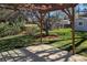 Landscaped backyard featuring a wooden pergola, mature trees, and a grassy lawn, perfect for outdoor living at 3400 Moore St, Wheat Ridge, CO 80033