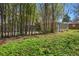 Large, grassy backyard featuring mature trees, a fence, and a detached garage at 2109 Jackson St, Golden, CO 80401