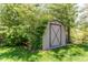 A backyard storage shed surrounded by lush greenery at 5898 Parfet Ct, Arvada, CO 80004