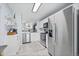 Modern kitchen featuring stainless steel appliances, white cabinetry, and a view to an adjacent space at 1885 S Quebec Way # J106, Denver, CO 80231