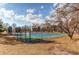Community tennis court surrounded by fencing and mature trees, perfect for recreational play at 155 S Monaco Street Pkwy # 311, Denver, CO 80224