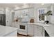 Bright kitchen featuring white cabinets, stone countertops, stainless steel appliances, and a window view at 70 Long Bow Cir, Monument, CO 80132