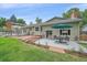 Expansive backyard patio offers plenty of space for outdoor entertaining with mature landscaping at 8116 W Fremont Dr, Littleton, CO 80128