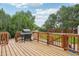 Wooden deck perfect for outdoor dining and entertaining, complete with a grill and fenced-in area at 2427 Cherry Cir, Brighton, CO 80601