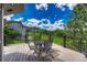 Spacious wooden deck with metal furniture offers scenic views of the lush green backyard at 5 Catamount Ln, Littleton, CO 80127