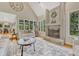 Cozy living room features brick fireplace, natural light, and comfortable seating at 5 Catamount Ln, Littleton, CO 80127