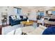 Inviting living room with comfortable blue sofa, stylish decor, and seamless flow to the dining area at 846 E 114Th Pl, Northglenn, CO 80233