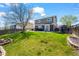 Well maintained backyard features lush grass, a large tree, and partial fencing at 13884 Lilac St, Thornton, CO 80602