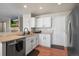 Modern kitchen featuring white cabinets, stainless steel appliances and a kitchen sink at 13884 Lilac St, Thornton, CO 80602