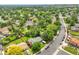Aerial view showcases neighborhood with tree-lined streets, sidewalks, and well-manicured green spaces at 3224 S Dudley St, Lakewood, CO 80227
