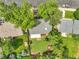 Aerial view of a home showcasing its fenced backyard, patio, and surrounding lush greenery at 3224 S Dudley St, Lakewood, CO 80227