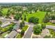 Aerial view of neighborhood featuring green spaces, a park, and homes with private pools at 3224 S Dudley St, Lakewood, CO 80227