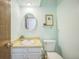 Small bathroom featuring a vanity with white cabinets and a toilet at 4474 S Vrain St, Denver, CO 80236