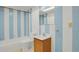 A full bathroom with blue and white tiles, a sink, toilet and bathtub at 1149 Columbine St # 202, Denver, CO 80206