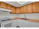Well-lit kitchen with wood countertops, white appliances, and a clean design offering ample workspace at 1149 Columbine St # 202, Denver, CO 80206
