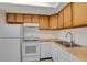 Cozy kitchen featuring wood countertops, white cabinetry, and modern appliances for convenient meal preparation at 1149 Columbine St # 202, Denver, CO 80206