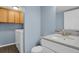 Well-lit bathroom featuring a modern vanity, ample storage and a convenient laundry area at 5521 S Yakima St, Aurora, CO 80015