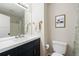 Updated bathroom featuring a modern vanity and framed Steamboat Springs art print at 11777 Elizabeth Cir, Thornton, CO 80233