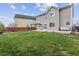 View of the backyard with a well-maintained lawn, patio, and rear exterior at 134 Laramie Ct, Castle Rock, CO 80104
