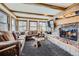 Cozy living room with stone fireplace, wooden accents, and comfortable seating at 107 N Harris St # 111, Breckenridge, CO 80424