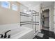 Modern bathroom with glass enclosed shower and soaker tub at 20783 E 50Th Pl, Denver, CO 80249