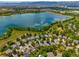 Stunning aerial view of homes, a lake, and mountains, showcasing a vibrant community and scenic beauty at 7955 S Bemis St, Littleton, CO 80120