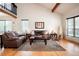 Bright living room with vaulted ceilings, hardwood floors, and stylish furnishings at 7955 S Bemis St, Littleton, CO 80120