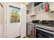 Bright laundry room with new washer and dryer and access to the backyard at 8189 E 29Th Ave, Denver, CO 80238