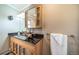Bathroom features a unique sink bowl, storage, and a granite countertop at 2424 S Jasmine St, Denver, CO 80222