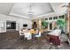 A recreation room with a billiards table, round table with chairs, fireplace and bright windows at 1150 Inca St # 25, Denver, CO 80204