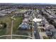 Aerial view of the home in a quiet suburban neighborhood near a green space, offering a peaceful setting at 17138 Moorside Dr, Parker, CO 80134
