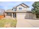 Charming two-story home with a three-car garage and manicured lawn, blending stone and siding accents at 10222 Gemstone Ct, Parker, CO 80134