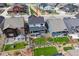 An aerial view of the backyard with a patio area and landscaping at 9807 Rosalee Peak St, Littleton, CO 80125