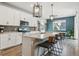 Modern kitchen featuring sleek cabinetry, stainless steel appliances, an island, and stylish pendant lighting at 9807 Rosalee Peak St, Littleton, CO 80125