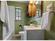 Cozy bathroom featuring a white vanity, tiled shower, and a window for natural light at 1439 Dexter St, Denver, CO 80220