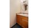 Bathroom features wooden vanity with a sink and a framed round mirror at 8182 Sweet Water Rd, Lone Tree, CO 80124