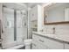 Modern bathroom with glass-enclosed shower, granite countertop, and sleek fixtures for a spa-like experience at 3465 S Poplar St # 305, Denver, CO 80224