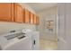 Functional laundry room with upper cabinets, washer, and dryer at 9784 S Iris Ct, Littleton, CO 80127