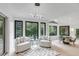Bright, modern living room with plush white chairs and large windows with backyard view at 17 E Belleview Ln, Greenwood Village, CO 80121
