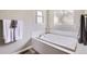 Bright bathroom features a modern soaking tub with beautiful tiled surround and natural light at 6340 Ashburn Ln, Highlands Ranch, CO 80130